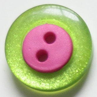 15mm 2-Hole Round Button - green/pink translucent