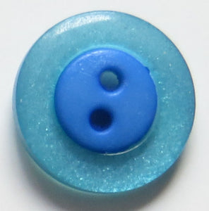 15mm 2-Hole Round Button - blue/blue translucent