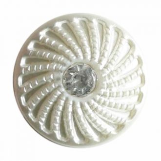 11mm Shank Round Button - white with rhinestone