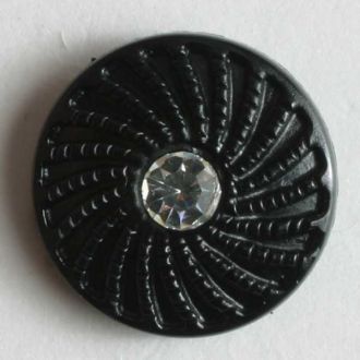 11mm Shank Round Button - black with rhinestone
